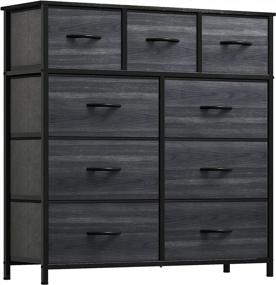 img 4 attached to YITAHOME 9-Drawer Fabric Dresser - Charcoal Black Wood Grain Storage Organizer For Living Room, Hallway, Closets & Nursery With Sturdy Steel Frame, Wooden Top & Easy-Pull Bins