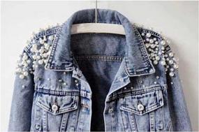 img 3 attached to Stylish Women'S Oversized Denim Jacket With Embroidered Pearls And Rivets
