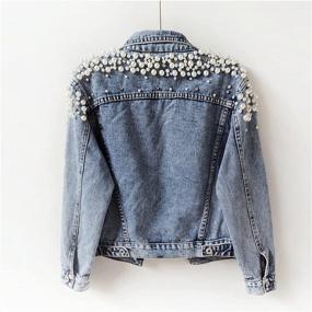 img 1 attached to Stylish Women'S Oversized Denim Jacket With Embroidered Pearls And Rivets