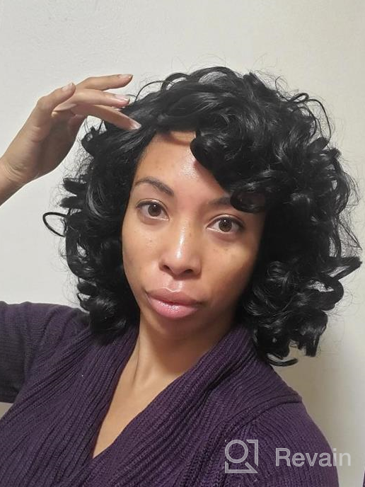 img 1 attached to Kinky Curly Wig For Black Women - Heat Resistant Synthetic Hair With Bangs & Accessories | ELIM Z014 review by Hassan Barrera