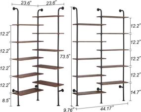 img 3 attached to 10-Tier HOMBAZAAR L Shaped Industrial Bookshelf, Double Wide Wall Mount Shelf With Metal Frame And Wood, Modern Corner Pipe Bookcase For Living Room, Oak Brown