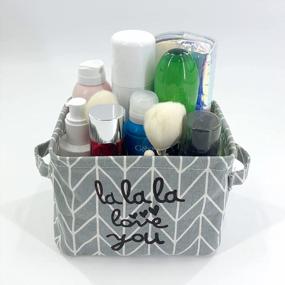 img 1 attached to Compact Gray Canvas Storage Basket - Perfect For Makeup, Toys, And More!