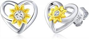 img 3 attached to Shower Your Loved Ones With Sunshine: SNZM Sunflower & Heart Sterling Silver Stud Earrings
