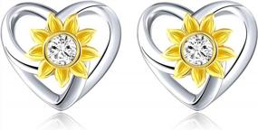 img 4 attached to Shower Your Loved Ones With Sunshine: SNZM Sunflower & Heart Sterling Silver Stud Earrings