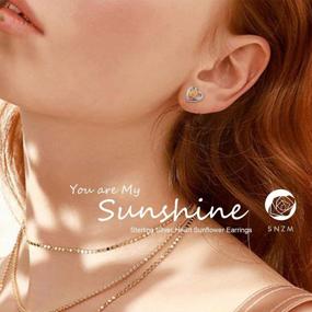 img 2 attached to Shower Your Loved Ones With Sunshine: SNZM Sunflower & Heart Sterling Silver Stud Earrings