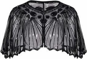 img 3 attached to Flapper Cover Up Set: 1920S Shawl Sequin Beaded Cape Bolero With Matching Accessories