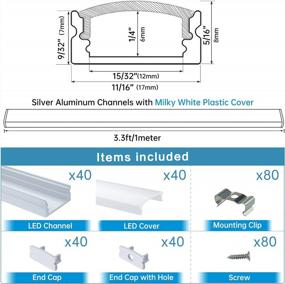 img 2 attached to Muzata 40Pack 3.3FT/1M LED Channel System With Milky White Cover Lens,Silver Aluminum Extrusion Profile Housing Track For Strip Tape Light With U Shape U1SW WW 1M, LU1