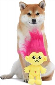 img 1 attached to Мягкая и скрипучая игрушка для собак DreamWorks Trolls - 9-дюймовая плюшевая игрушка с розовыми волосами и желтым корпусом, с пищалкой для собак среднего размера