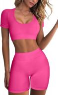 qinsen women's high waisted yoga shorts and seamless crop top workout set for gym and yoga logo