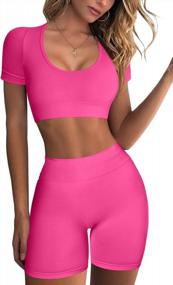 img 4 attached to QINSEN Women'S High Waisted Yoga Shorts And Seamless Crop Top Workout Set For Gym And Yoga