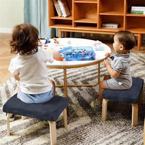 img 1 attached to 🪑 HOUCHICS 2 Pack Small Foot Stools and Ottomans - Ideal for Bedroom and Living Room Use - Wood Stool with Soft Cushion - Ottoman Foot Rest with Anti-Slip Pad - in Black