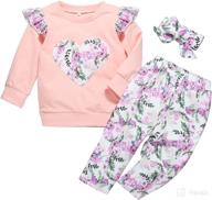 🌸 charming 3pcs floral flower romper set for baby girls, 0-12 months - outfit with ruffle pants and headband, ideal for fall winter season logo