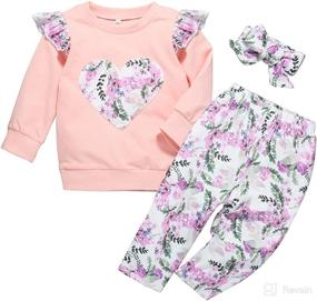 img 4 attached to 🌸 Charming 3PCS Floral Flower Romper Set for Baby Girls, 0-12 Months - Outfit with Ruffle Pants and Headband, Ideal for Fall Winter Season