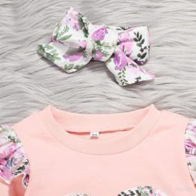 img 2 attached to 🌸 Charming 3PCS Floral Flower Romper Set for Baby Girls, 0-12 Months - Outfit with Ruffle Pants and Headband, Ideal for Fall Winter Season