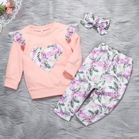 img 3 attached to 🌸 Charming 3PCS Floral Flower Romper Set for Baby Girls, 0-12 Months - Outfit with Ruffle Pants and Headband, Ideal for Fall Winter Season