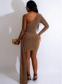 img 1 attached to Women'S Elegant One Shoulder Glitter Dress - Sexy Long Sleeve Ruched Bodycon Cocktail Gown With Asymmetrical Hem