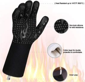 img 2 attached to 1472°F Heat Resistant BBQ Gloves - Comsmart Silicone Non-Slip Oven & Grilling Gloves For Barbecue, Cooking, Baking, Cutting