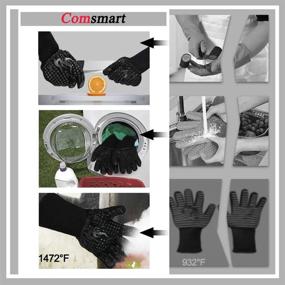 img 3 attached to 1472°F Heat Resistant BBQ Gloves - Comsmart Silicone Non-Slip Oven & Grilling Gloves For Barbecue, Cooking, Baking, Cutting