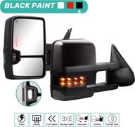 ๐ enhanced towing mirrors for 2003-2007 chevy silverado suburban avalanche tahoe gmc sierra yukon, power glass arrow turn signal light, backup lamp, heated extendable pair set (black painted 8555) logo