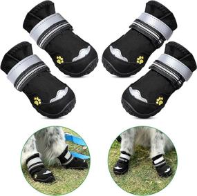 img 4 attached to 🐾 Petbank Dog Shoes - Rugged Anti-Slip Sole, Paw Protectors for Dogs - Small Dog Boots with Reflective Strips - Black, 4PCS