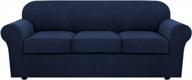 h.versailtex 4 piece stretch sofa covers: upgraded thicker jacquard fabric for 3 cushion couch in living room (sofa, navy) logo