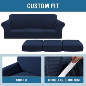 img 1 attached to H.VERSAILTEX 4 Piece Stretch Sofa Covers: Upgraded Thicker Jacquard Fabric For 3 Cushion Couch In Living Room (Sofa, Navy)