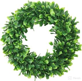 img 4 attached to 🌿 ElaDeco Faux Boxwood Wreath 15" - Artificial Greenery Wreath for Front Door, Wall, Window - Wedding Party, Home Decoration