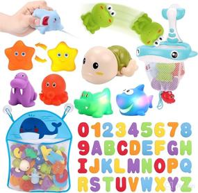 img 4 attached to 🛁 KaeKid Baby Bath Toys Review: 36 Foam Bath Letters & Numbers with Light up Feature, Water Spray, Squeeze Bath Set, Fishing Net & Organizer Bag included - Fun Bath Water Toys for Kids Toddlers Ages 1-6 Years Old