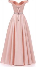 img 2 attached to 👗 YORFORMALS Off-The-Shoulder Beaded Satin Prom Dress: A-line, Long Evening Ball Gown with Pockets for Women