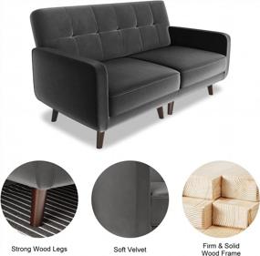 img 3 attached to Stylish HONBAY Grey Velvet Loveseat: Elegant 2-Seater Sofa with Wood Legs for Small Spaces, Bedroom, Office