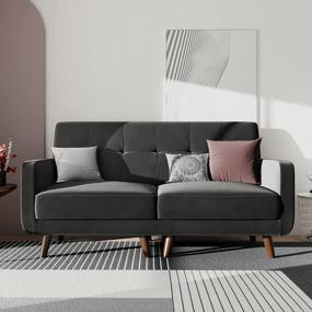 img 4 attached to Stylish HONBAY Grey Velvet Loveseat: Elegant 2-Seater Sofa with Wood Legs for Small Spaces, Bedroom, Office
