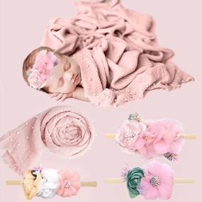 img 4 attached to SPOKKI Newborn Photography Props, 4 Pcs Newborn Photography Wrap Baby Girl Flower Headbands, Handmade Pearl Decor Baby Wraps, Newborn Girl Blanket 35.5 X 67 Inch Photo Shoot Outfits (Pink)