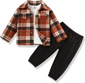 img 4 attached to Stylish Plaid Toddler Outfit Set - 3 Piece Flannel Shirt, T-Shirt, And Pants For Boys (6M-5T)