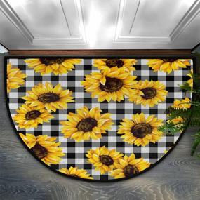 img 4 attached to 24X36 Semi-Circle Doormat: AUUXVA Sunflower Florals Black White Buffalo Plaid Non Slip Absorbent Wear Resistant Area Rug For Home Kitchen Patio