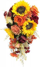 img 4 attached to Breathtaking HiiARug Sunflower & Rose Wedding Bouquets In Burnt Orange & Burgundy Shades!