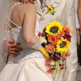 img 2 attached to Breathtaking HiiARug Sunflower & Rose Wedding Bouquets In Burnt Orange & Burgundy Shades!