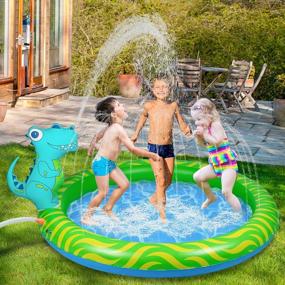 img 4 attached to Kids Inflatable Sprinkler Pool 63", Dinosaur Splash Water Playing Pad Swimming Pool, Spray Pad Kiddie Pool Summer Outdoor Toys For 2-13 Year Old Boys And Girls