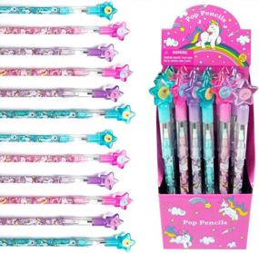 img 4 attached to 24 Pcs Unicorn Stackable Push Pencil Assortment With Eraser For Unicorn Pink Birthday Party Favor Prize Carnival Goodie Bag Stuffers Classroom Rewards Pinata Fillers