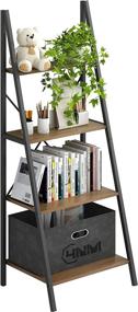 img 2 attached to 4NM Industrial 4-Tier Ladder Shelf: Multifunctional Storage Rack Shelves For Books, Plants & More - Brown And Black