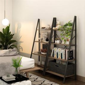 img 1 attached to 4NM Industrial 4-Tier Ladder Shelf: Multifunctional Storage Rack Shelves For Books, Plants & More - Brown And Black