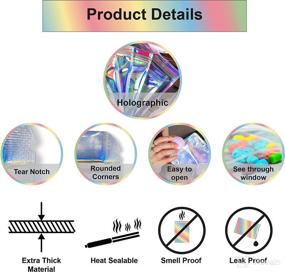 img 1 attached to 🌈 100-Pack 5x7 Inch Holographic Resealable Mylar Bags - Smell Proof, Ziplock, Heat Sealable Stand Up Pouches - Ideal for Party Favors, Lip Gloss Packaging, Small Business Samples - WaldOaks