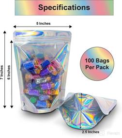 img 2 attached to 🌈 100-Pack 5x7 Inch Holographic Resealable Mylar Bags - Smell Proof, Ziplock, Heat Sealable Stand Up Pouches - Ideal for Party Favors, Lip Gloss Packaging, Small Business Samples - WaldOaks