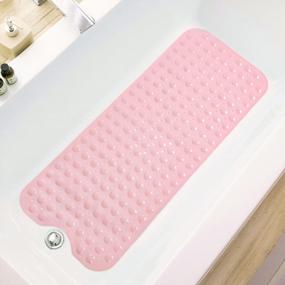 img 4 attached to Extra Long Non-Slip Bath Mat With Drain Holes And Suction Cups For Bathroom - Machine Washable Opaque Pink Teeshly Bath Tub And Shower Mat (39 X 16 Inches)