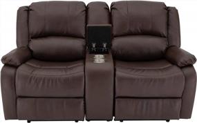 img 1 attached to Revamp Your RV Living Room With The Charles Collection 67" Double Recliner Sofa And Console, Mahogany RV Wall Hugger Loveseat Recliner Set For Slideouts - Theater Seating