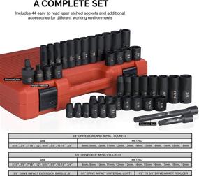 img 1 attached to NEIKO 02440A 44 Piece Impact Socket Set with Standard SAE and Metric Sizes, Deep and Shallow Kit, Extension Bars and U-Joint Included