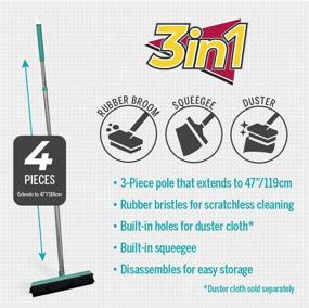 img 3 attached to 🧹 Molly's Multi-functional Rubber Broom 2022 Edition with Stainless Steel Pole, Wet & Dry Use, 43" Extendable 3-Piece Pole, Pet Hair Remover, Rubber Bristles & Integrated Squeegee
