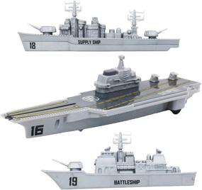 img 3 attached to DeAO Military Naval Ship Play Set Featuring An Aircraft Carrier, Small Scale Planes, Battleship And Supply Ship - Ideal Battleship Toy For Boys, Girls And Kids