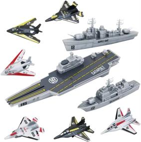 img 4 attached to DeAO Military Naval Ship Play Set Featuring An Aircraft Carrier, Small Scale Planes, Battleship And Supply Ship - Ideal Battleship Toy For Boys, Girls And Kids