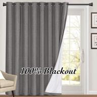 extra wide thermal insulated grey grommet curtain drapes for living room/sliding glass door - 100% blackout linen look patio door curtain 84 inches long primitive window treatment decoration логотип