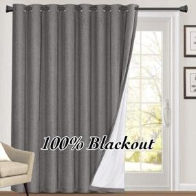 img 4 attached to Extra Wide Thermal Insulated Grey Grommet Curtain Drapes For Living Room/Sliding Glass Door - 100% Blackout Linen Look Patio Door Curtain 84 Inches Long Primitive Window Treatment Decoration